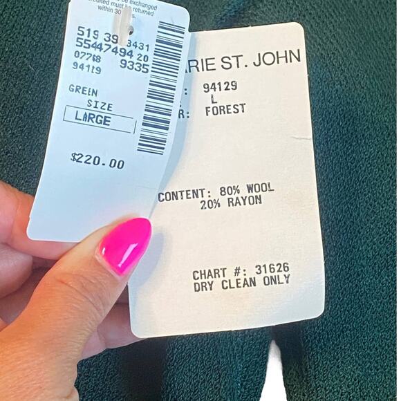 NEW Vintage Marie St. John Forest Green Knit Mock Neck Sweater Large NOS Hunter - Picture 7 of 9